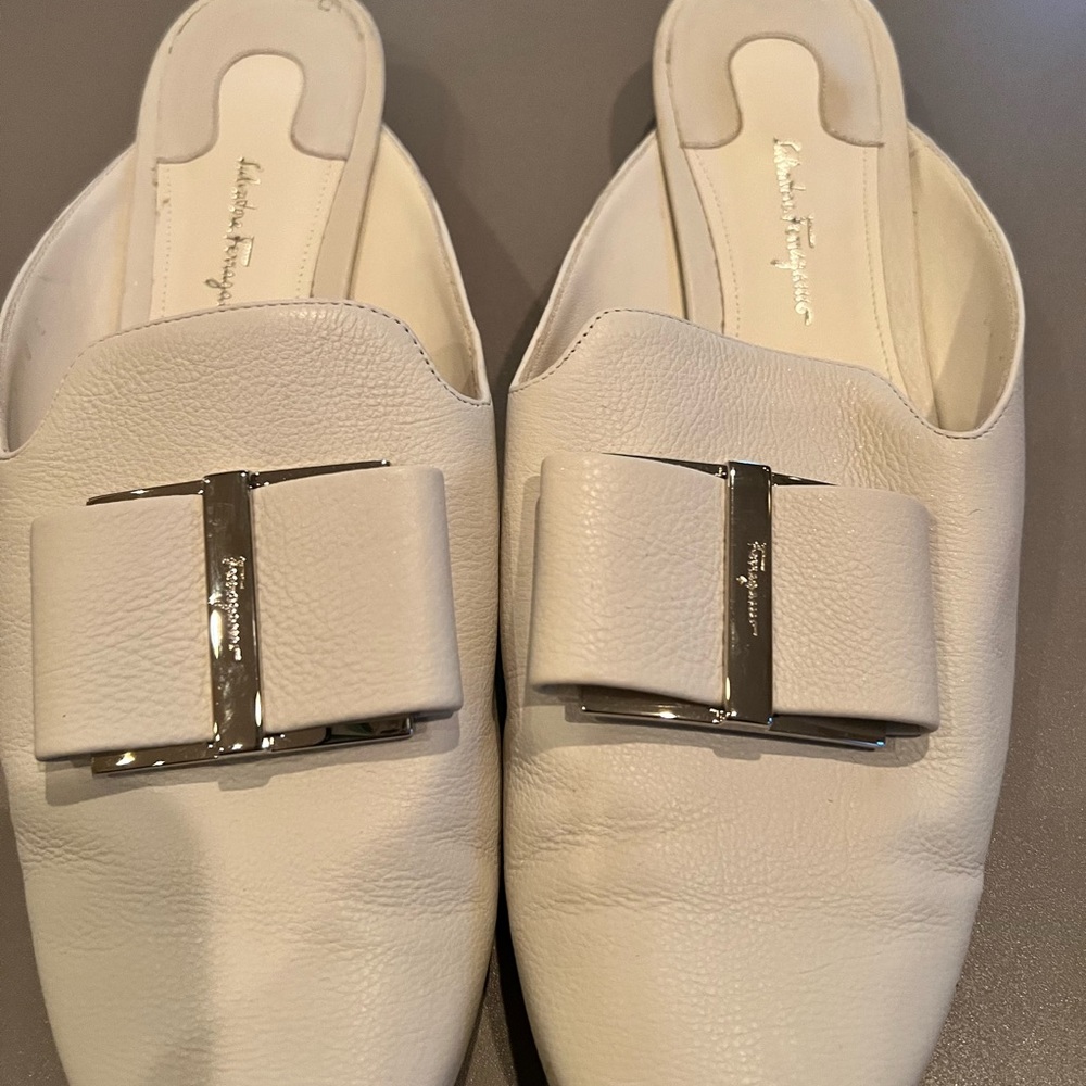 Ferragamo white leather mules
